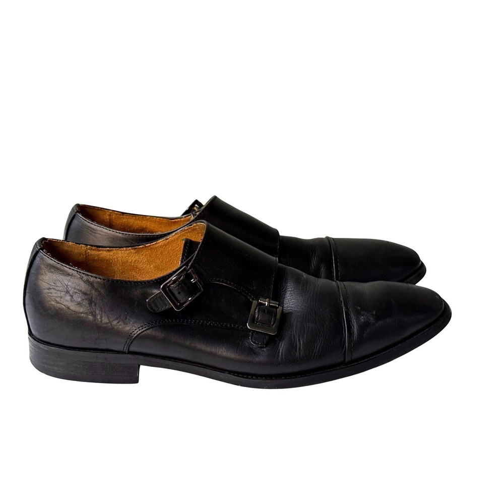 Steve Madden Kaleo Mens Black Leather Double Monk Strap Cap Toe Shoes 11.5M